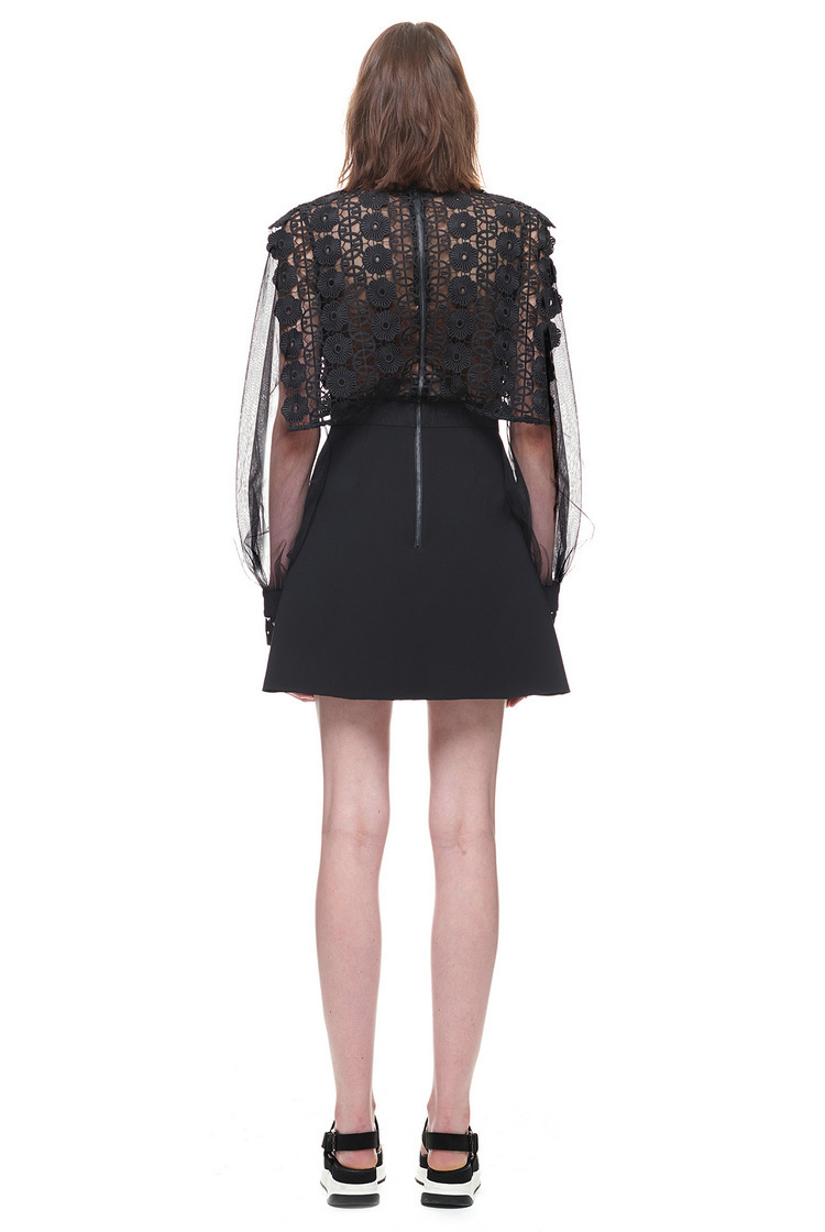 Arrival Runway Summer Lace Hollow Out Dress Mesh Long Sleeve Black Patchwork Dresses 210520