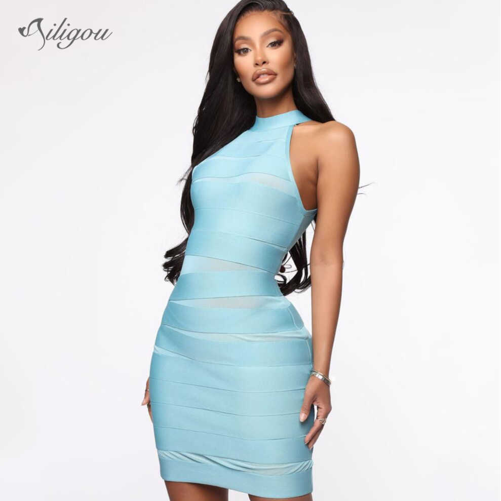 Fashionable Celebrity Bandage Dress Black Sexy Strapless Sleeveless Mini Feminine Nightclub Party 210527