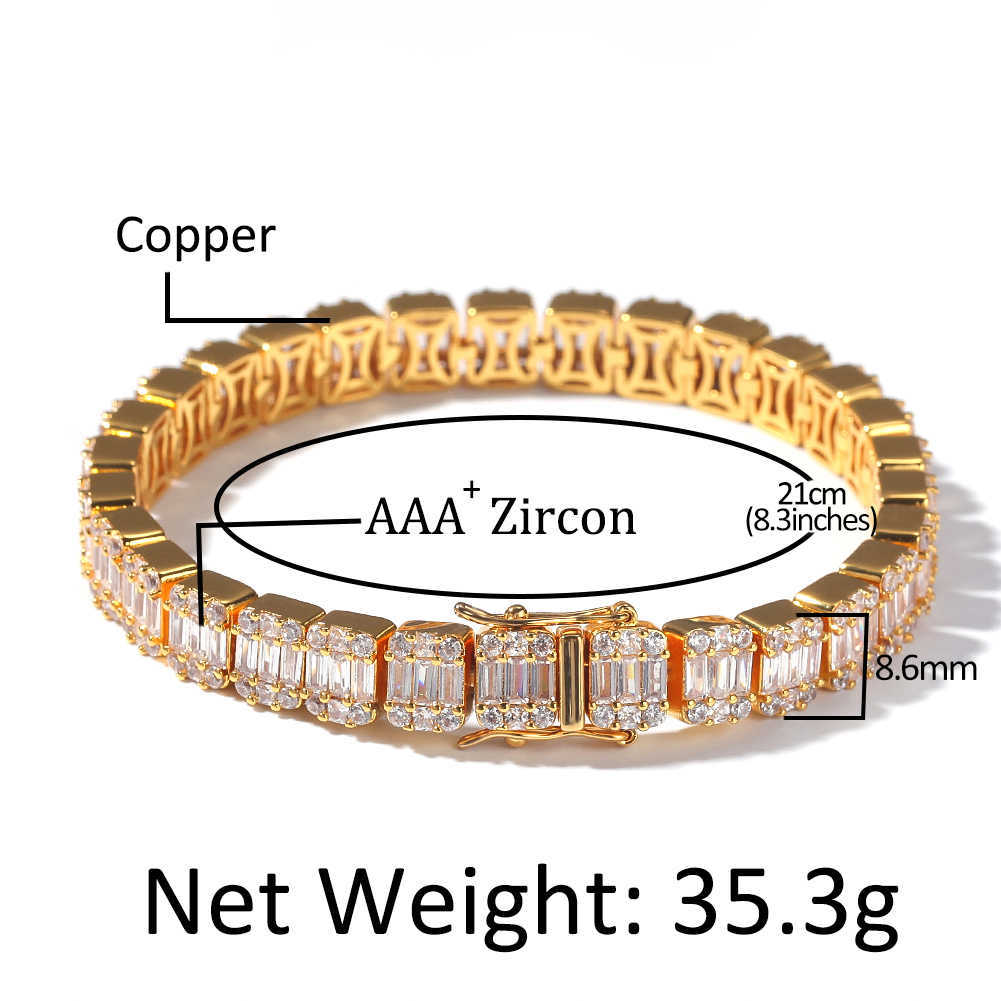 Uwin Baguette CZ Bracelet Iced Out Zircon 8.5m HipHop Fashion Punk Chain Bling Elegant Charms Jewelry 7inch 8inch 210609