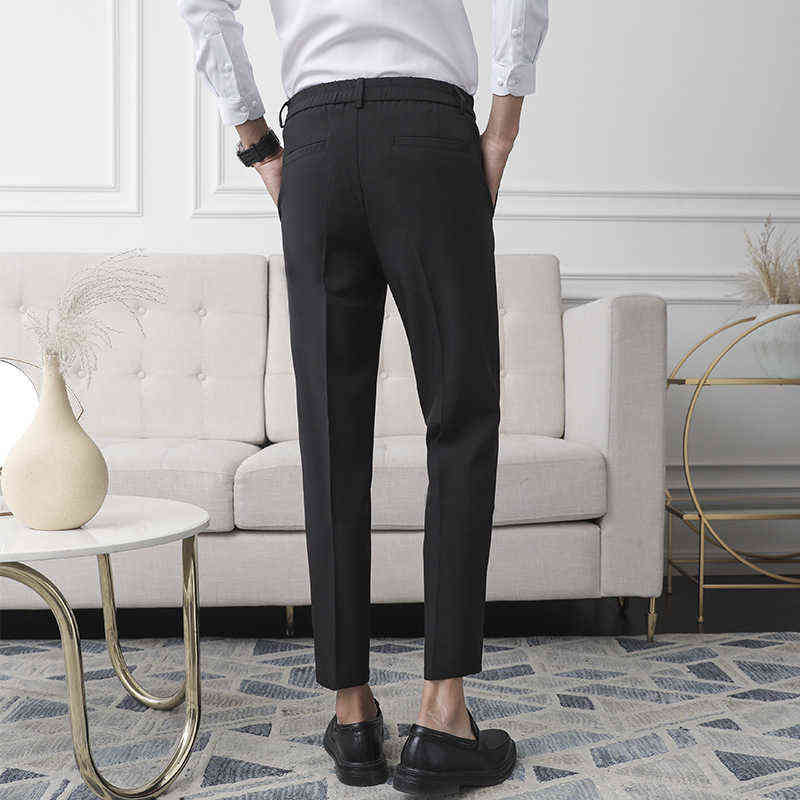 Men Non-iron fabric Dress Pants Slim Straight Black Apricot Dark Gray Casual Suit Pants Male Business Little Feet Suit pants 211112