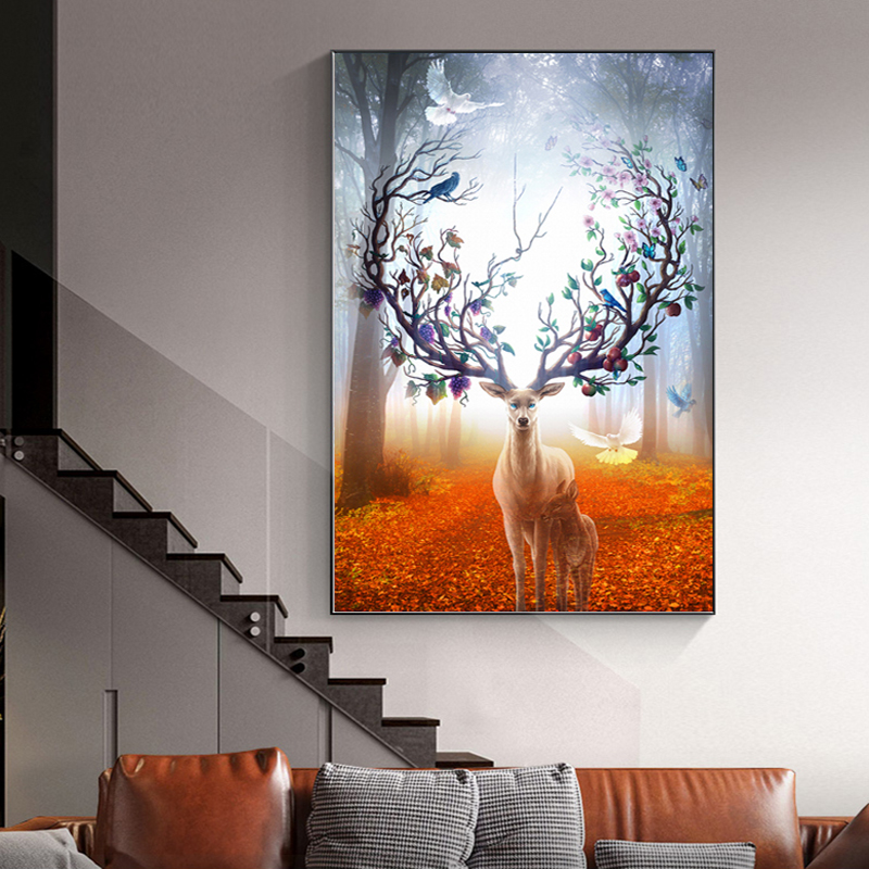 Deer Mother And Son Poster Animal In The Forest Tree Wall Art For Living Room Decorative Pictures Canvas Prints
