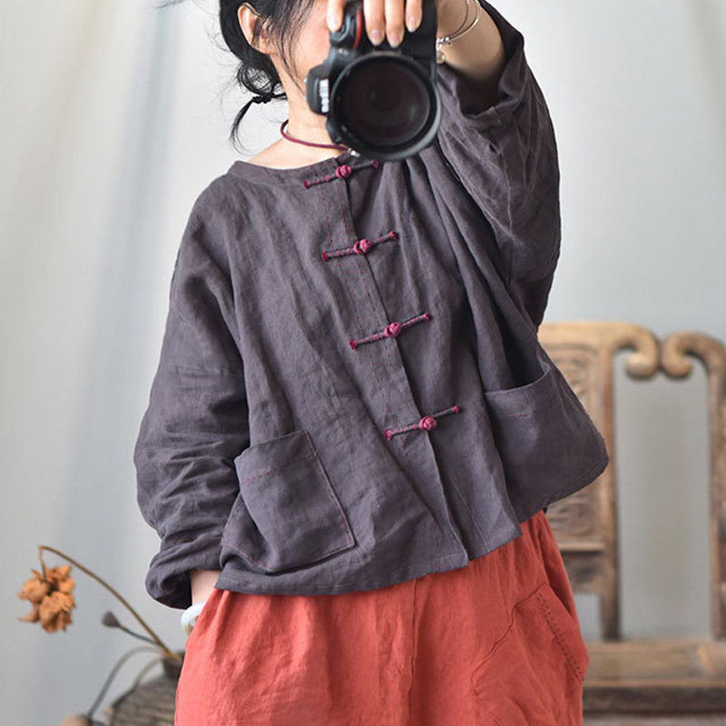 Johnature Embroidery Vintage Shirts For Women Linen Loose Blouses Autumn Solid Color Button Pockets Female Chinese Tops 210521, Purple
Johnature Embroidery Vintage Shirts For Women Linen Loose Blouses Autumn Solid Color Button Pockets Female Chinese Tops 210521, Purple