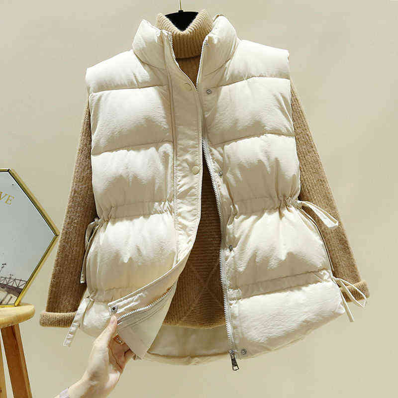 Cotton body Warmer Vest Women Plus Size Thick Down Zipper Beige Black Warm Coat For 211120