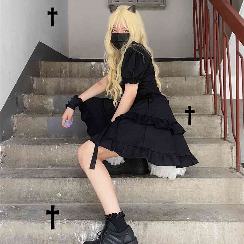 Japanese Summer Harajuku Soft Girl Dark Style Dresses Vintage Square Collar Puff Sleeve Bandage Sweety Ruffle Fluffy Dress 210701, Black
Japanese Summer Harajuku Soft Girl Dark Style Dresses Vintage Square Collar Puff Sleeve Bandage Sweety Ruffle Fluffy Dress 210701, Black