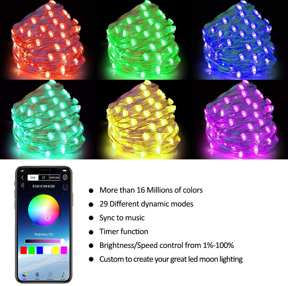 LED Smart Wi-Fi Fairy String Lights 5M 10M 15M 20M Remote App Bluetooth Control Multi-modes Color Changing Music Sync Marquee for Christmas Tree Holid
