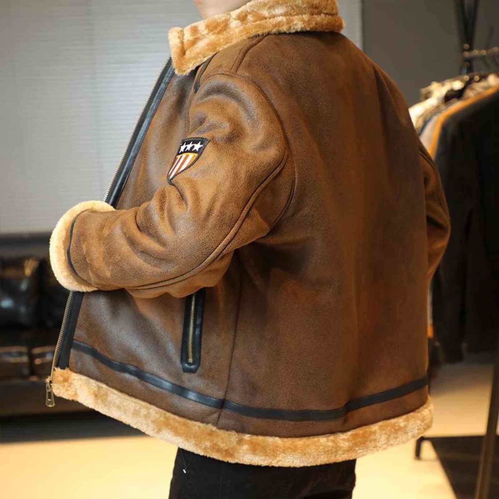 Korean Fashion Men Vintage Leather Jacket Men Suede Turn-down Collar Street Fashion Men Fur Collar Jacket Thicken and Warm 211110