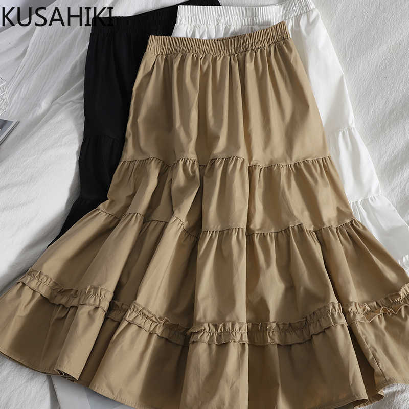 KUSAHIKI Spring Causal A-line Ruffle Women Skirt Korean Sweet Strecth High Waist Skirts Solid Faldas Mujer Moda 6E798 210602, Khaki
KUSAHIKI Spring Causal A-line Ruffle Women Skirt Korean Sweet Strecth High Waist Skirts Solid Faldas Mujer Moda 6E798 210602, Khaki