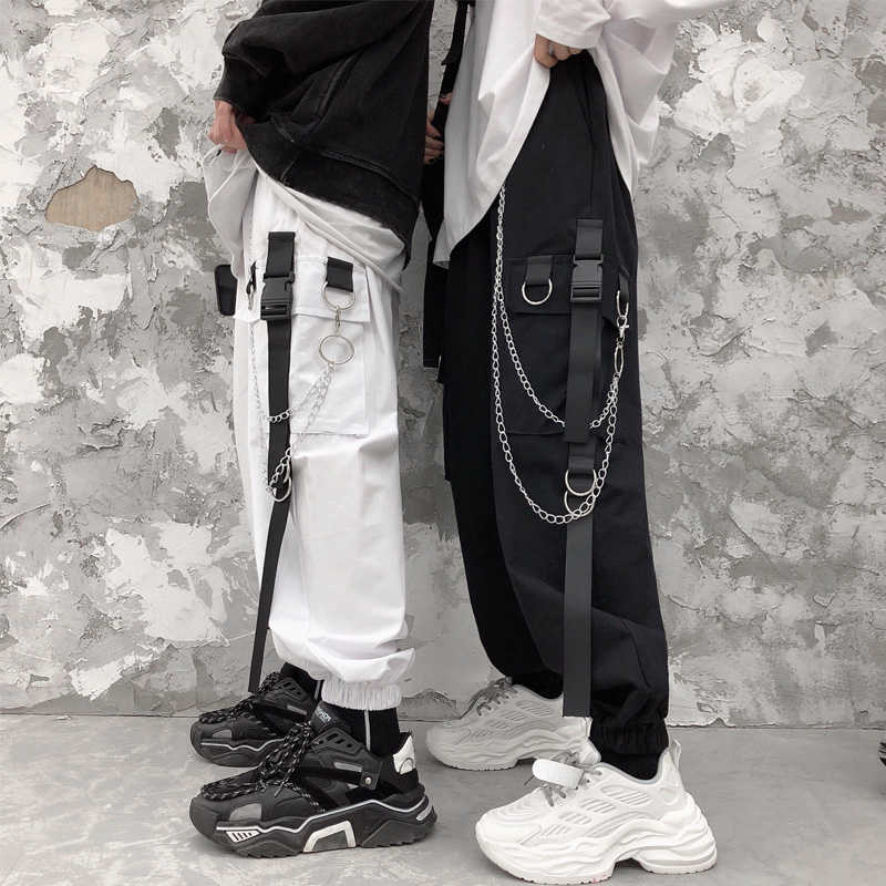 Women Cargo Harem Pants Side Pockets Black White Hip Hop Casual Male Female Joggers Trousers Fashion Casual Streetwear Pants 211006