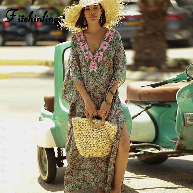 fitshinling print flower kaftan bohemian vintage oversized long dress women holiday v ne robe batwing sleeve beach cover up
fitshinling print flower kaftan bohemian vintage oversized long dress women holiday v ne robe batwing sleeve beach cover up