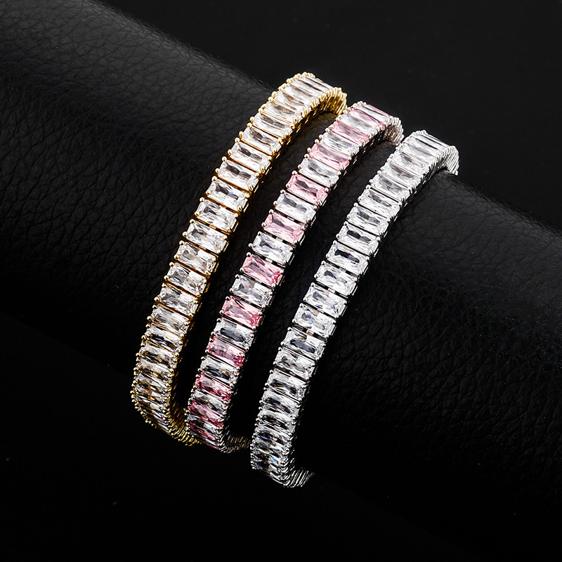 4-12mm Bling Tennis Chain Bracelet for Men and Women Iced Out Square Baguette CZ Cubic Zirconia Diamond Hip Hop Chains Bangle Bracelets Jewelry Pulser