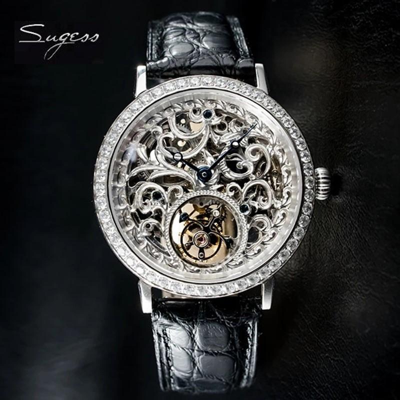 Wristwatches SUGESS Tourbillon Diamond Watch For Men Luxury Casual Seagull ST8000 Original Movement Skeleton Transparent Face Mechanic, Modern gold
Wristwatches SUGESS Tourbillon Diamond Watch For Men Luxury Casual Seagull ST8000 Original Movement Skeleton Transparent Face Mechanic, Modern gold