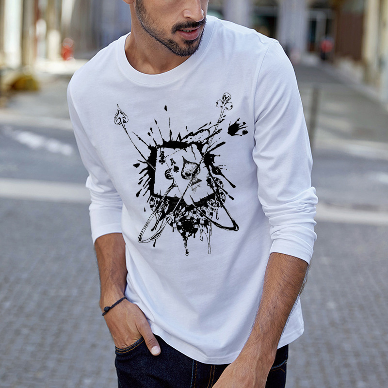 autumn new men's long sve t-shirt cotton poker printing trend men's casual t-shirt, White;black
autumn new men's long sve t-shirt cotton poker printing trend men's casual t-shirt, White;black