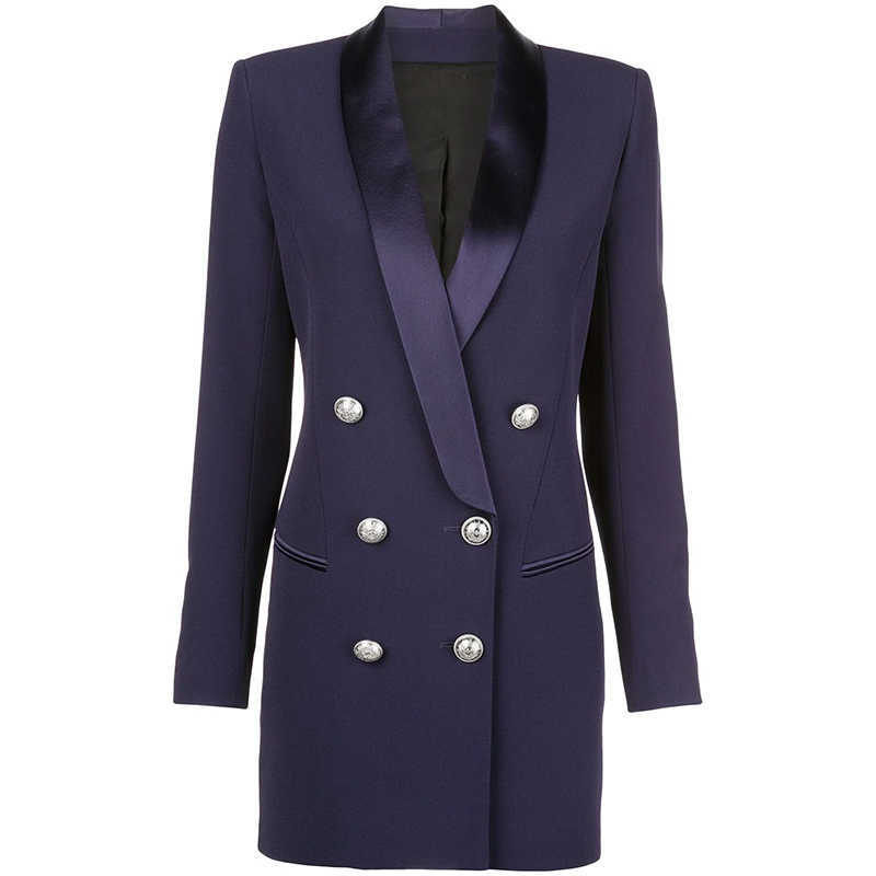 HIGH QUANLITY est Designer Long Blazer Women' Metal Lion Buttons Double Breasted Shawl Collar Jacket Navy Blue 210526
HIGH QUANLITY est Designer Long Blazer Women' Metal Lion Buttons Double Breasted Shawl Collar Jacket Navy Blue 210526