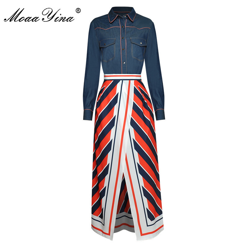 Fashion Designer Set Spring Women' Long sleeve Cowboy Tops+Stripe Print Skirt Two-piece set 210524, Multi
Fashion Designer Set Spring Women' Long sleeve Cowboy Tops+Stripe Print Skirt Two-piece set 210524, Multi