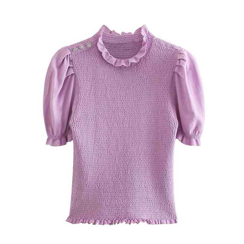 Summer Knit Tops Puff Sleeve Ruffles Bodycon Knitwear Shirt Women Casual Solid Color Sweater 210603, Fuchsia
Summer Knit Tops Puff Sleeve Ruffles Bodycon Knitwear Shirt Women Casual Solid Color Sweater 210603, Fuchsia