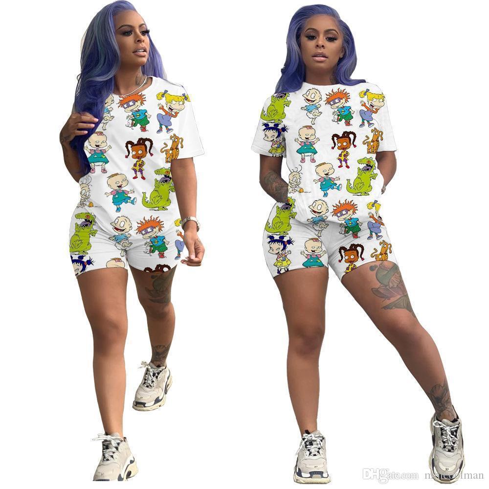 Fashion Cartoon Printed Casual Set dresses Womens Designer Tracksuit Short Sleeve Outfits 2 Piece Pant Sport Suits Clubwear
