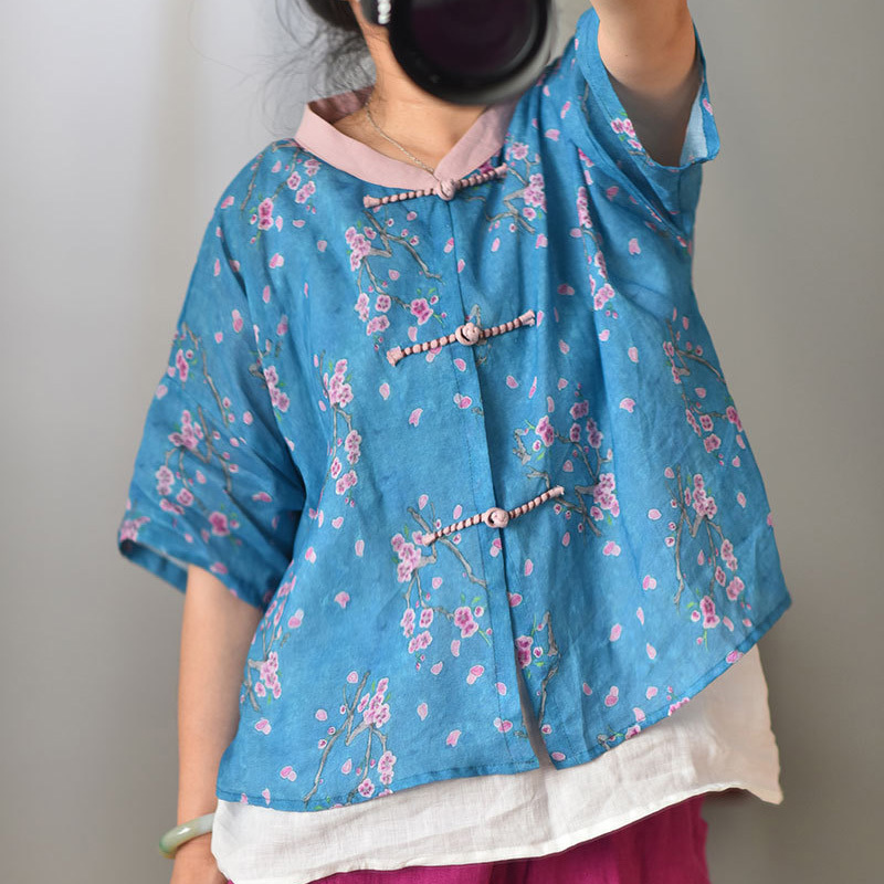 Johnature Vintage Ramie Summer Shirts For Women Print Floral Stand Blouses Button Short Sleeve Female Loose Shirts Tops 210521, Light blue
Johnature Vintage Ramie Summer Shirts For Women Print Floral Stand Blouses Button Short Sleeve Female Loose Shirts Tops 210521, Light blue