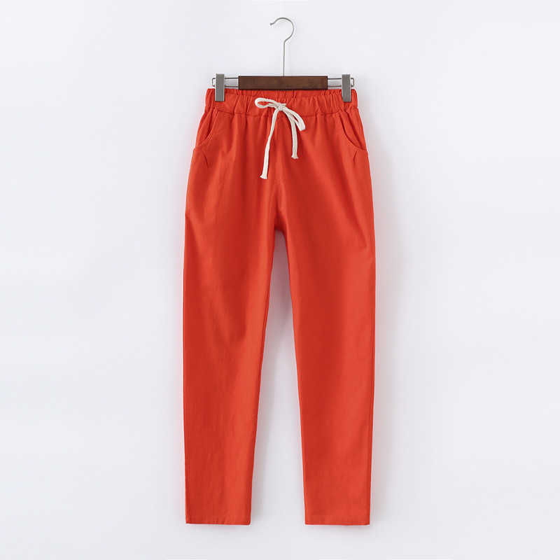 Candy Colors Summer Pants Women Lace Up Pantalon Femme Cotton Linen Sweatpants Casual Harem Ladies Trousers C5212 211115