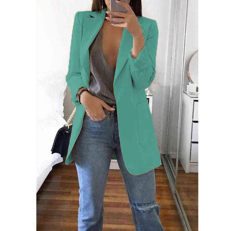 Fashion Korean Casual Women'S Spring Autumn Long Female Business Suit Outwear Slim Coats Office Ladies Blazer Work Jacket 211122