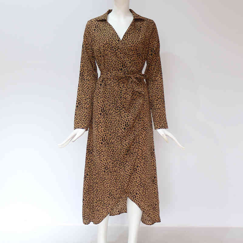 Vintage Leopard Wrap Dress Long Sleeve Spring Summer es Casual Sexy V-Neck Elegant Party Vestidos De Fiesta 210508