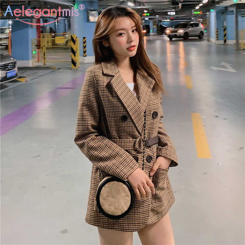 Aelegantmis Vintage Suits Coat Women Long Plaid Blazer Jackets with Belt Lady England Style Business Outerwear Spring Autumn 210607, As shown
Aelegantmis Vintage Suits Coat Women Long Plaid Blazer Jackets with Belt Lady England Style Business Outerwear Spring Autumn 210607, As shown