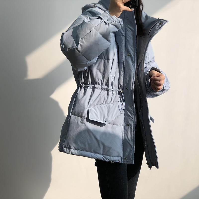 COZOK Hooded Down Jacket for Women Winter Korean Stand Collar Loose Thickened Bread Jacket H8990 210521