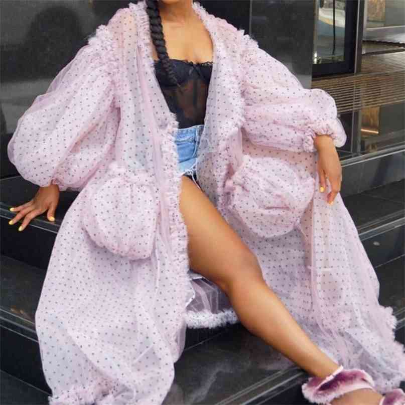 Summer Elegant Chic Polka Dot Hit Color Woman Jacket Fashion Double Pockets Loose Mesh Coat Sweet Puff Long Sleeve Tops 210519, Pink thin
Summer Elegant Chic Polka Dot Hit Color Woman Jacket Fashion Double Pockets Loose Mesh Coat Sweet Puff Long Sleeve Tops 210519, Pink thin