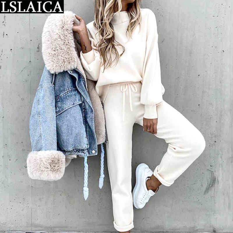 Tracksuit Women 2 Piece Set Casual Drawstring Pants & loose Long Sleeve Tops Sets Lounge Wear Autumn Joggers Suit Womens Outfits 210520