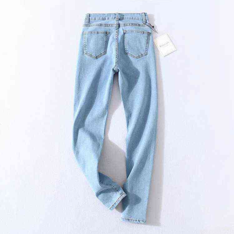 Vintage Skinny Four Buttons High Waist Pencil Jeans Women Slim Fit Stretch Denim Pants Full Length Denim Tight Trousers 211111