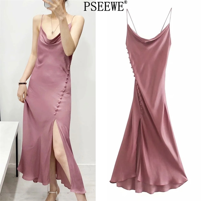 Pink Satin Camisole Midi Dress Women Summer Thin Straps Backless Sexy Party Dresses Woman Hem Vents Long 210519
Pink Satin Camisole Midi Dress Women Summer Thin Straps Backless Sexy Party Dresses Woman Hem Vents Long 210519