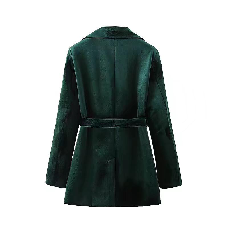 Autumn Winter Tie Bow Velvet Blazer CHIC Women Velour Mid Long Office Lady Suit OL Coat Outwear 210429
