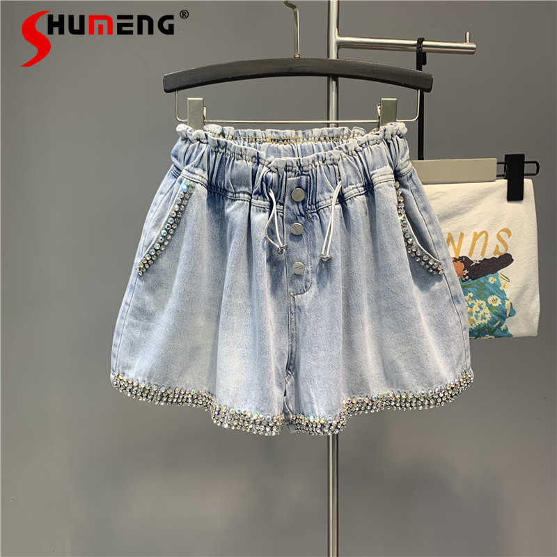 Summer European Women Exquisite Denim Shorts Ladies Fashion Plus Size Loose Wide Leg A- Line Jeans Pants 210809