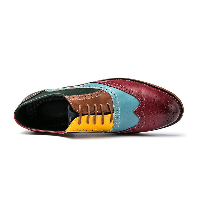 New Dress Shoes Shoe Colorful Lace Up Fashion Man Casual Leather Oxfords Flat Leisure Wedding Party Men Big Size