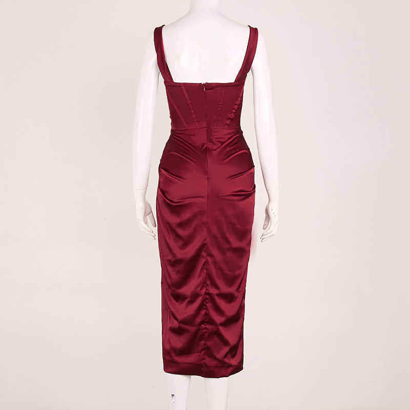 DEAT Women Split Pleated Backless Dress Slash Neck Sleeveless Arrivals Lady Sexy Fashion Spring Summer 11D645 210709