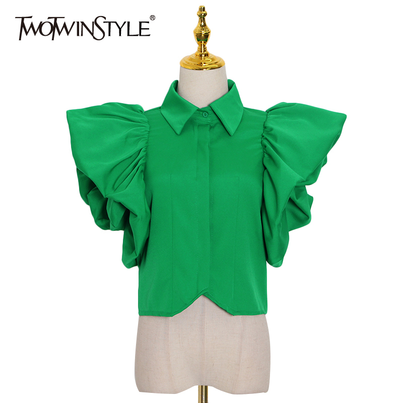 White Ruffle Shirt For Women Lapel Short Sleeve Vintage Large Size Elegant Blouse Female Clothing Summer 210524