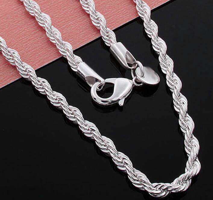 925 Sterling Silver necklace 16/18/20/22/24 Inch 4mm Twisted Rope Chain Necklace For Women Man Fashion Wedding Charm Jewelry GC608