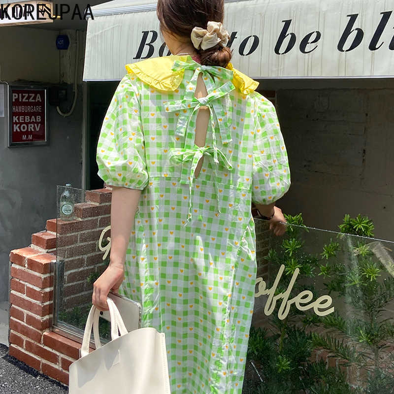Korejpaa Women Dress Summer Foreign Style Doll Collar Wooden Ear Stitching Halter Back Tie Wide Plaid Puff Sleeve Vestidos 210526, Green
Korejpaa Women Dress Summer Foreign Style Doll Collar Wooden Ear Stitching Halter Back Tie Wide Plaid Puff Sleeve Vestidos 210526, Green