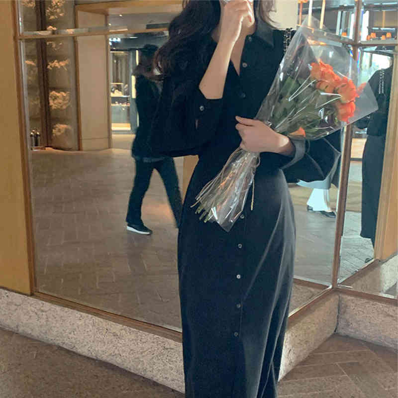 LoveFlowerLife Women Spring Fashionable Elegant High Waist Vintage Korean Lace Up Long Dress Autumn Dresses Shirt 210521