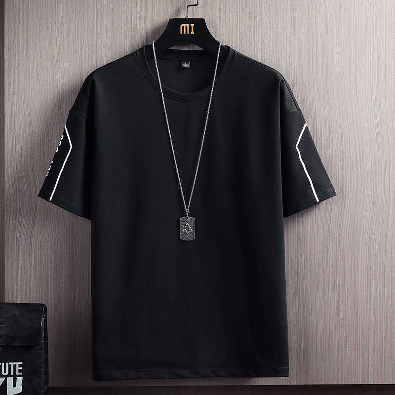 Men Casual Set Fashion 2 PIECE Sweatsuit Striped Short Sleeve T-shirt+Shorts Sets Mens Sportswear Tracksuit Summer Suit 5XL 210603