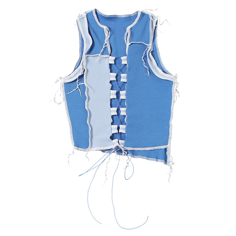 Women Camisole Sexy Bandage Cut Out Hole Crop Tops Summer Chic Punk Style Ribbed Knitting Tank Top Club Party Female Tee 210515