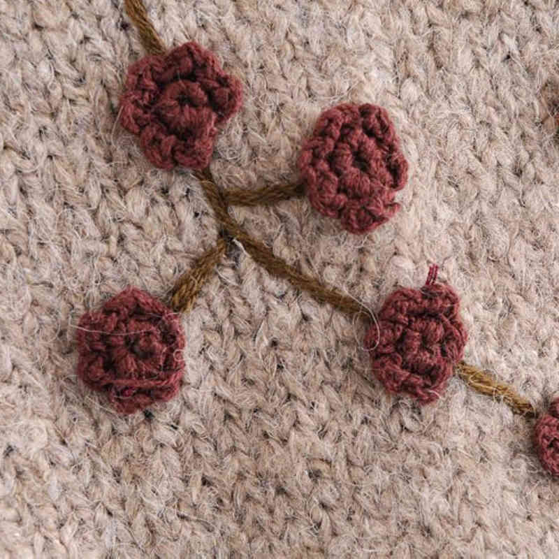 Casual Woman Camel Loose Embroidery Beading Sweater Spring Fashion Warm Knitwear Female Vintage Oversized Pullover 210515