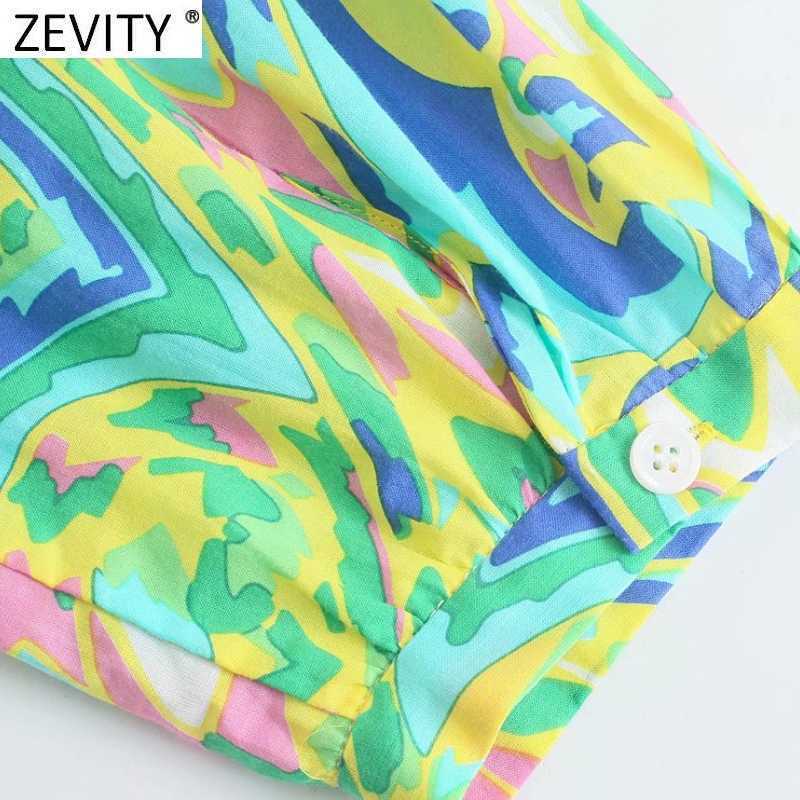 Zevity Women Vintage Totem Floral Print Pleats Shirt Dress Female Single Breasted Graffiti Vestido Chic A Line Midi Dress DS8376 210630
