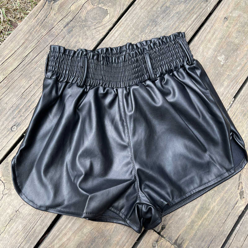 Elastic High Waist White PU Shorts Women Loose Faux Leather Runner Shorts Summer Streetwear Sexy Wide Leg Shorts For Women 210625