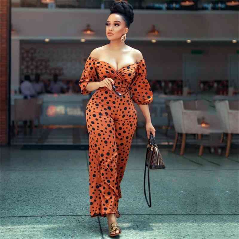 Women Jumpsuit Puff Sleeves Off Shoulder Sexy Rompers s Plus Size Dot Fashion 210524