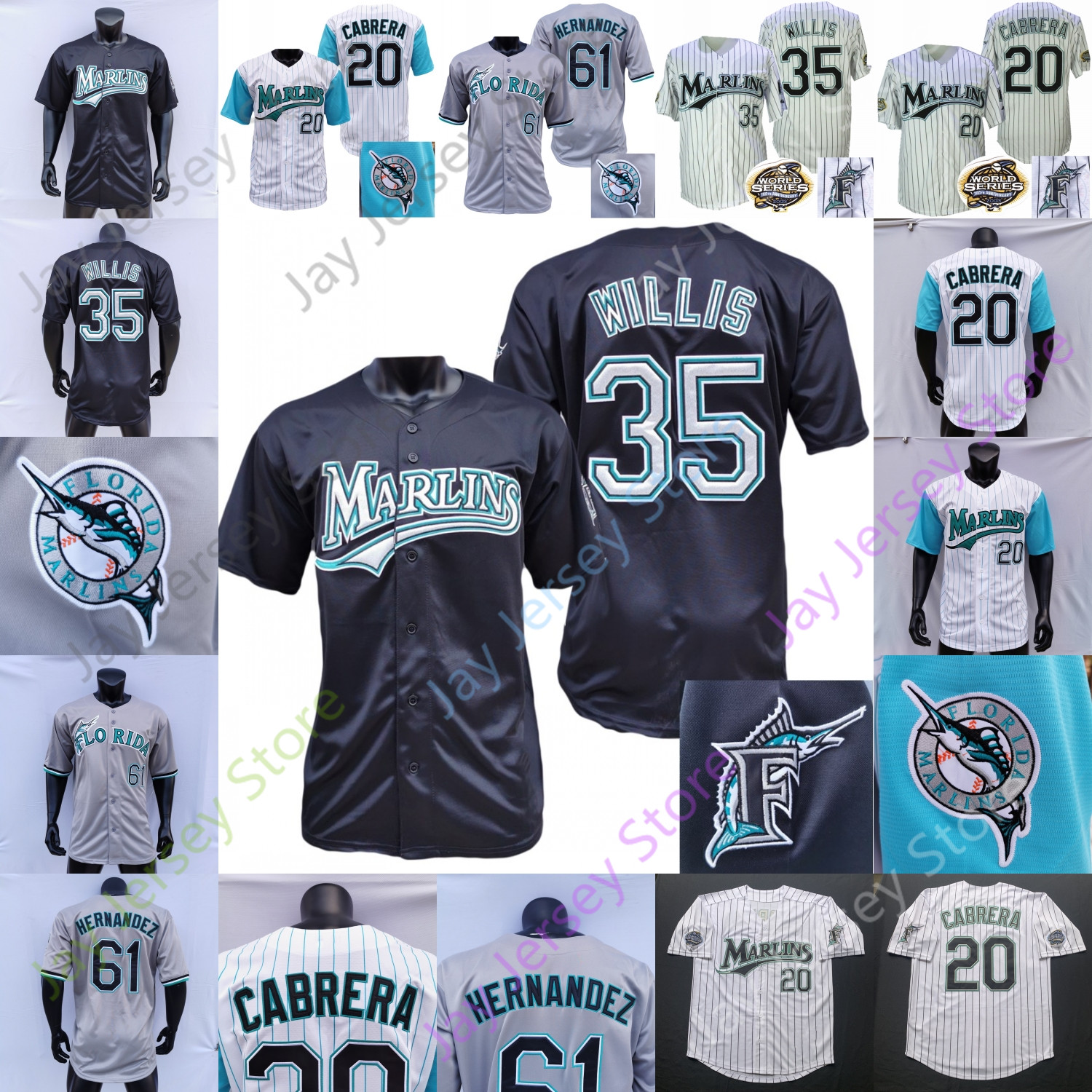 Miguel Cabrera Jersey Dontrelle Willis Livan Hernandez Florida White Green Grey Black Pinstripe Size S-3XL