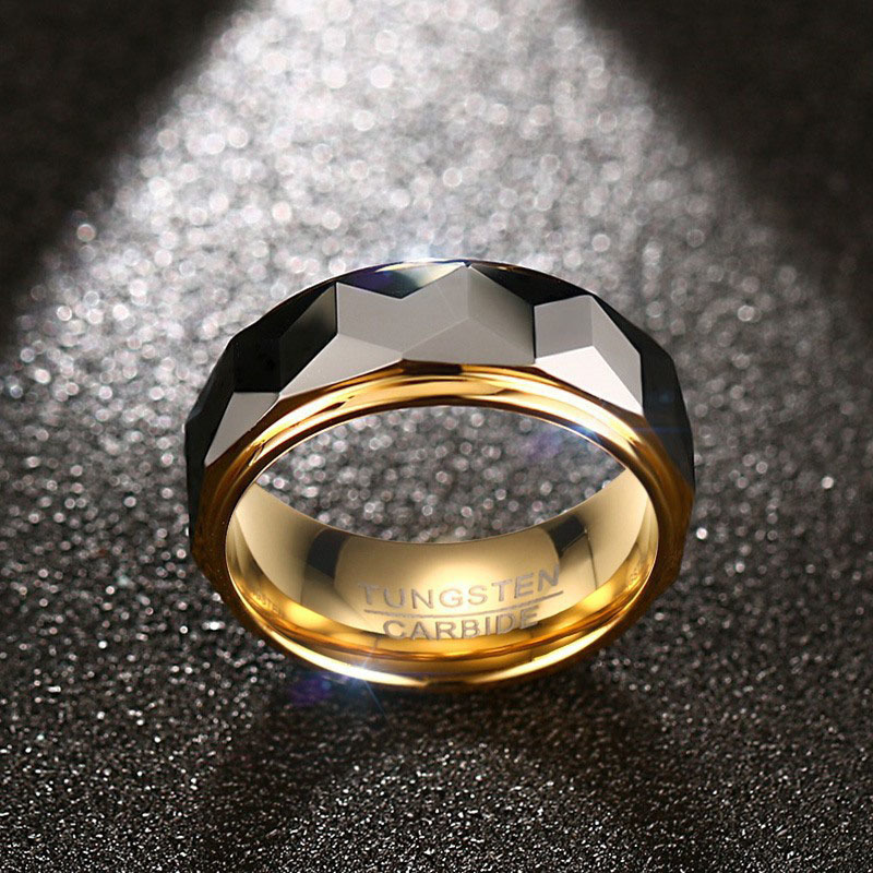2021 Inspirational Tungsten Gold Steel Jewelry 8mm Rhombus Polygon Carbide Men Wedding Ring 220210
