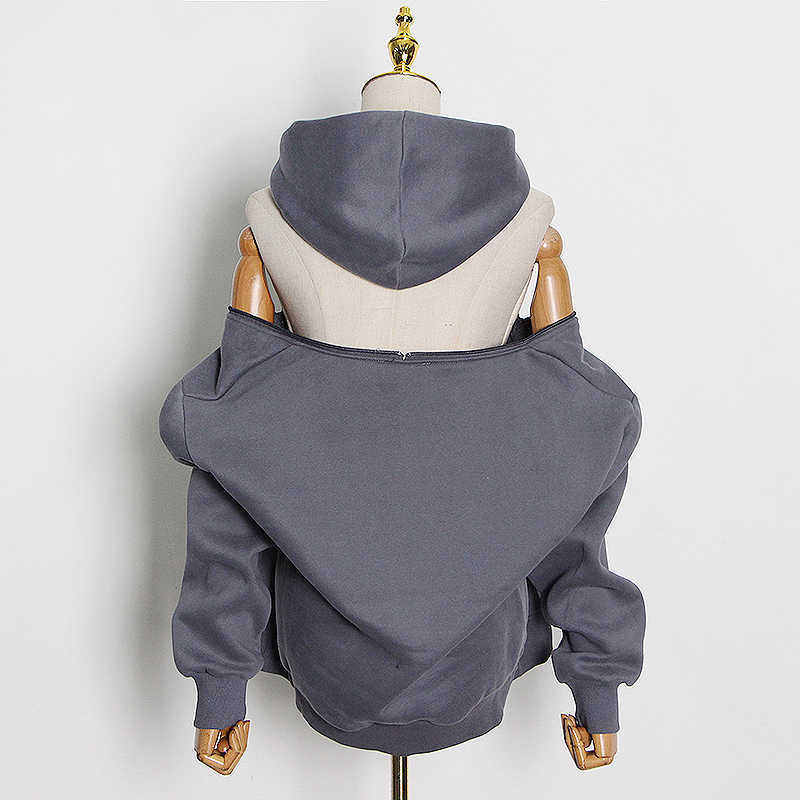 TWOTYLE Casual Solid Sweatshirt For Women Hooded Collar Long Sleeve Hollow Out Minimalist Sweatshirts Female Fashion Fall 210910