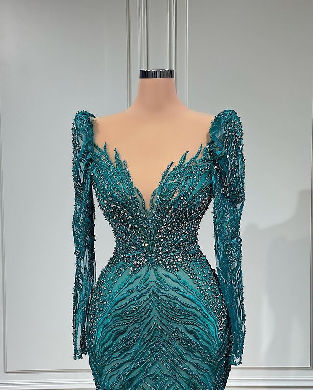 Plus Size Arabic Aso Ebi Hunter Green Mermaid Prom Dresses Lace Beaded Sexy Evening Formal Party Second Reception Birthday Engagement Gowns Dress ZJ66