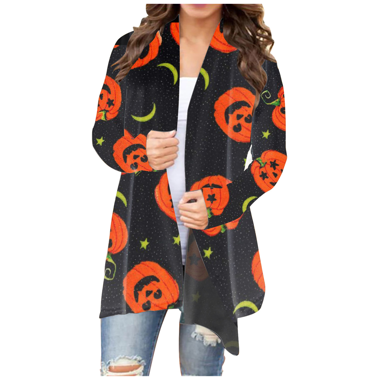 Halloween 6 cartoon cute print long sleeve women's cardigan jacket loose and soft, Black;brown
Halloween 6 cartoon cute print long sleeve women's cardigan jacket loose and soft, Black;brown