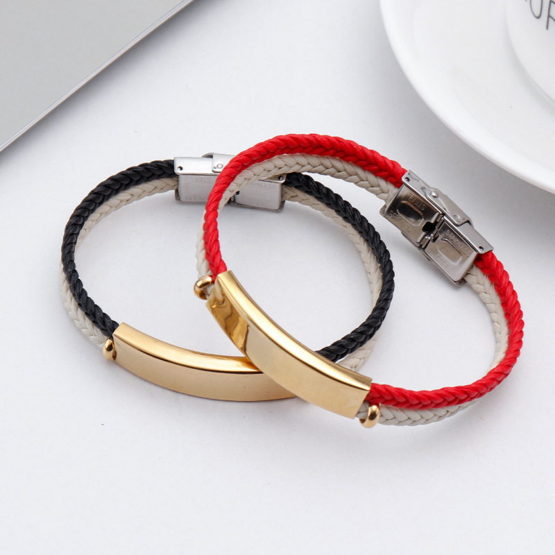 Gold Plated Curving Stainless Steel Charm Woven Black White Red Cord Bracelets
Gold Plated Curving Stainless Steel Charm Woven Black White Red Cord Bracelets